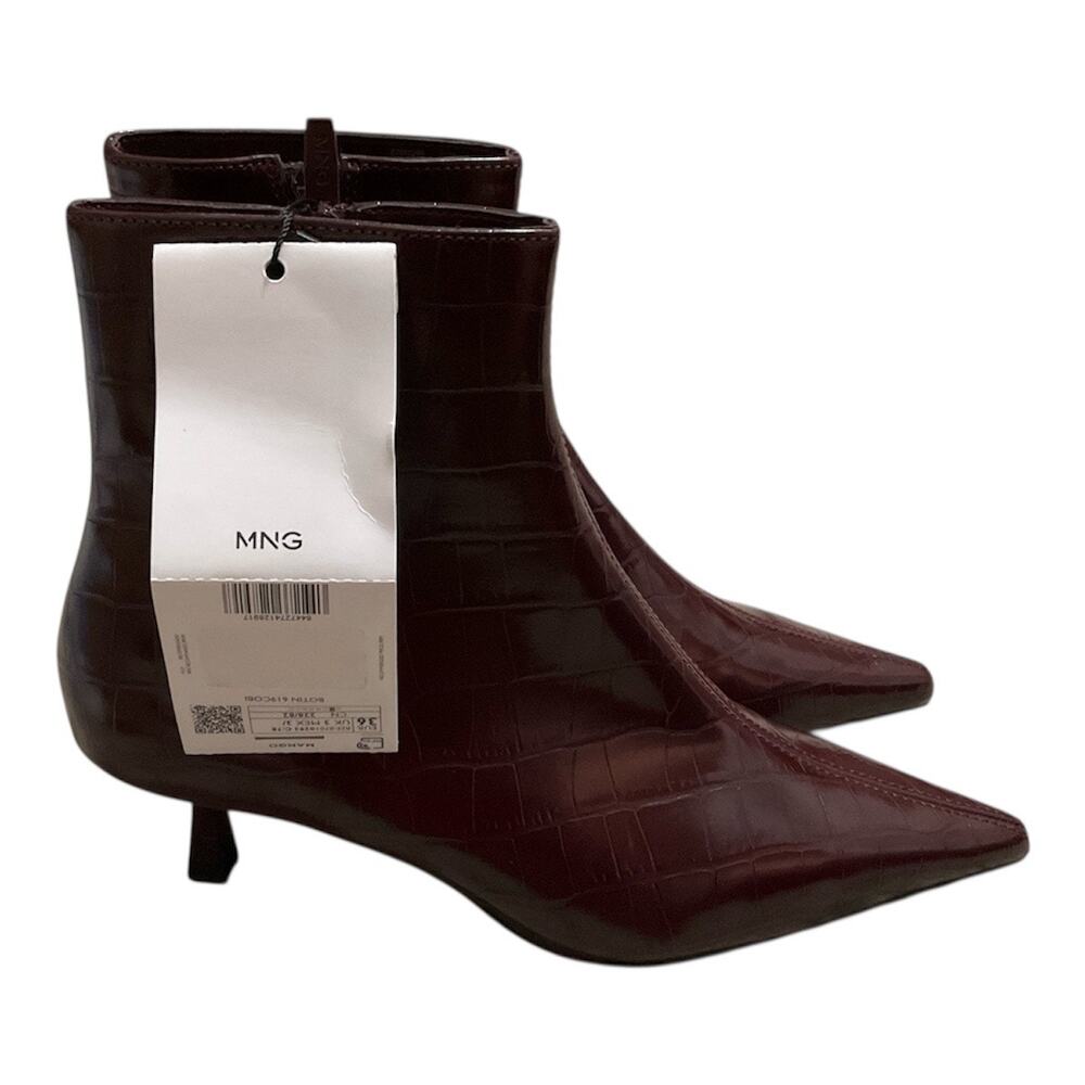 Mango Crocodile Kitten Heel Boots Burgundy 36 NWT - Picture 3 of 3